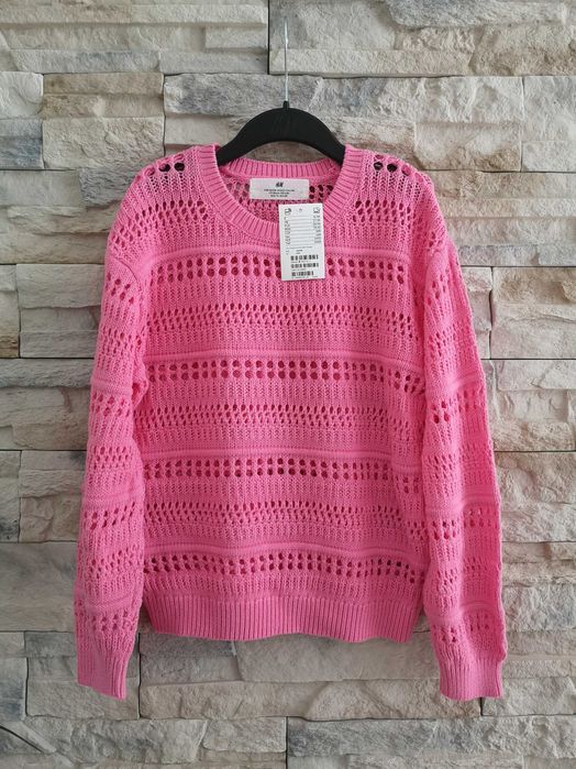 Sweter bawełniany ażurowy dziewczęcy H&M r.122/128