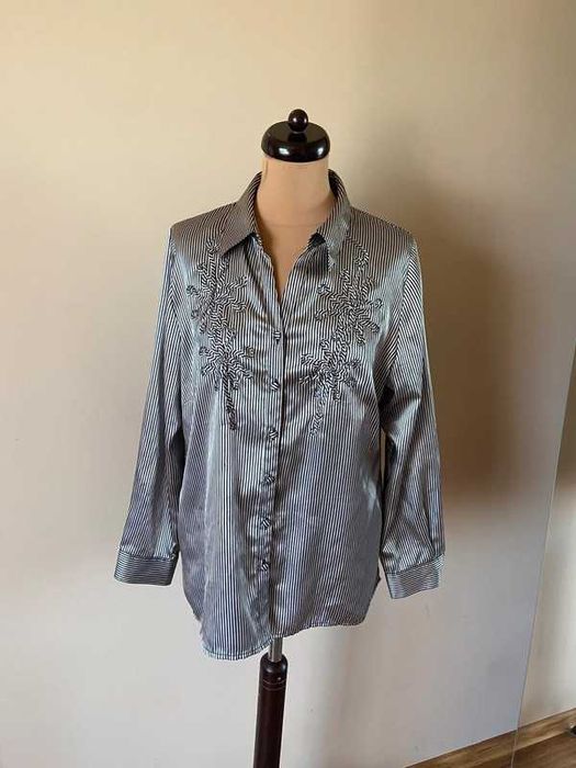 Bm koszula elegancka sliska paski żabot xxxl +size 46 44