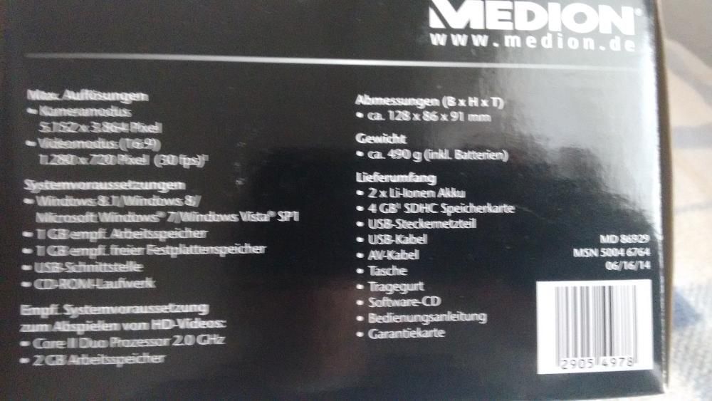 MADE IN GERMANY Фотокамера MEDION P44029 зум 35х, 20 Мп из Герман