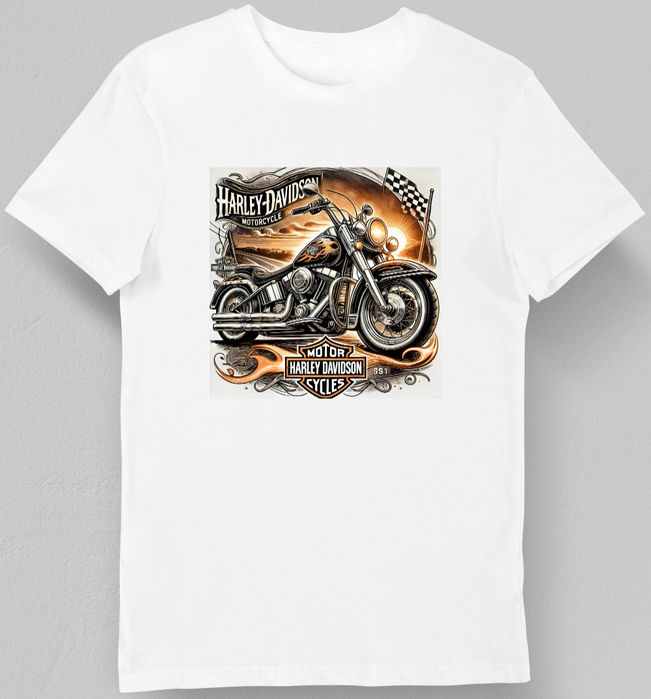 Koszulka męska z motywem motocykla Harley-Davidson biała S