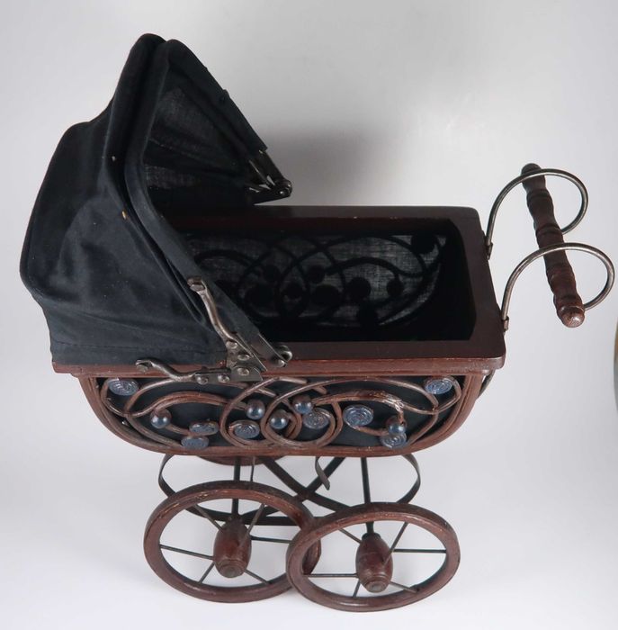 Carrinho/buggy de bonecas vintage, madeira/metal