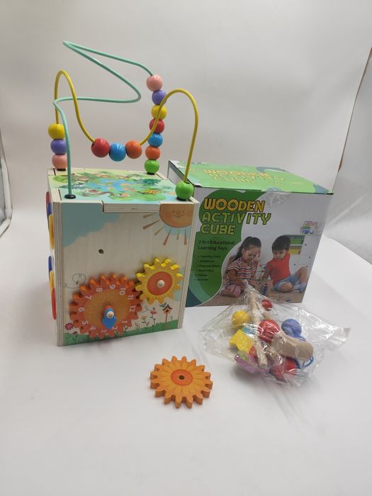 Kostka edukacyjna drewniana 7w1 sorter cymbalki labirynt dla dzieci