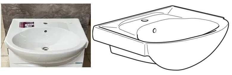 Новый комплект: ГЛУБОКАЯ раковина и тумба в ванну. Ширина 56 см.