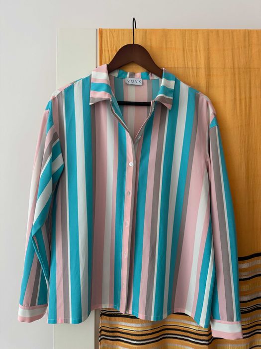 Блуза жіноча vovk пряма з коміром принт смужки S-M з віскози