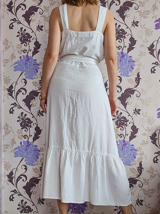 Льняное белое платье сарафан миди George linen blend