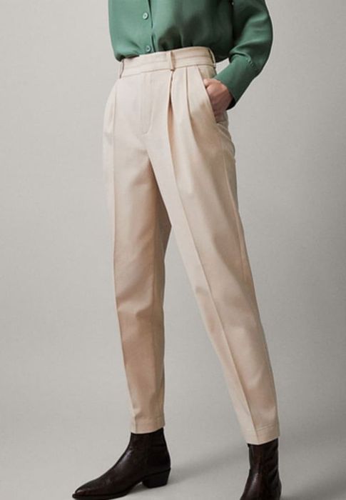 Брюки Massimo Dutti 36/S бежеві штани із защипами бавовняні