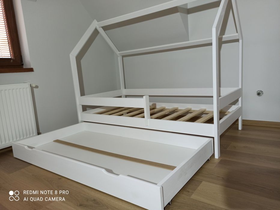 180x80 Łóżko domek białe z pojemną szufladą