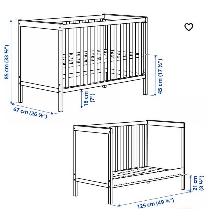 Berço 3 em 1 cinza Ikea