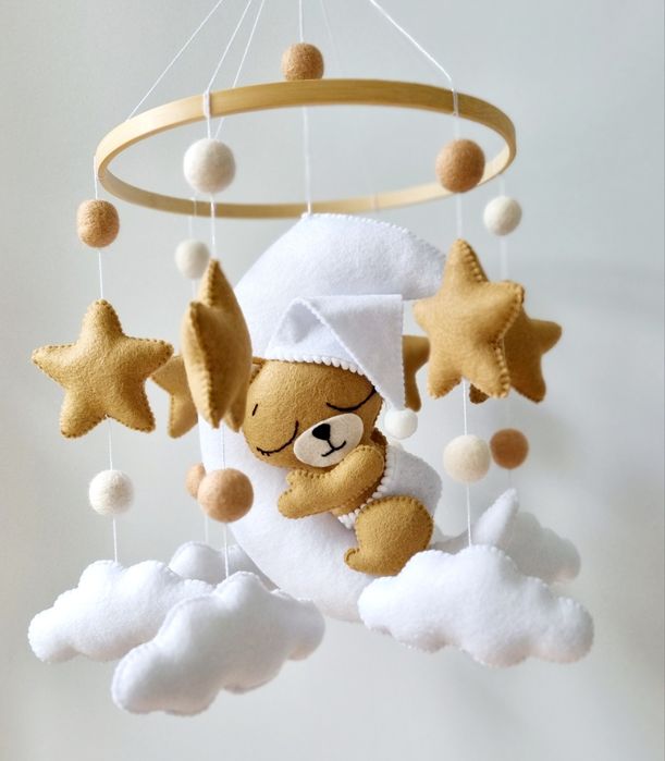 Karuzela dla niemowlaka miś beż ksiezyc