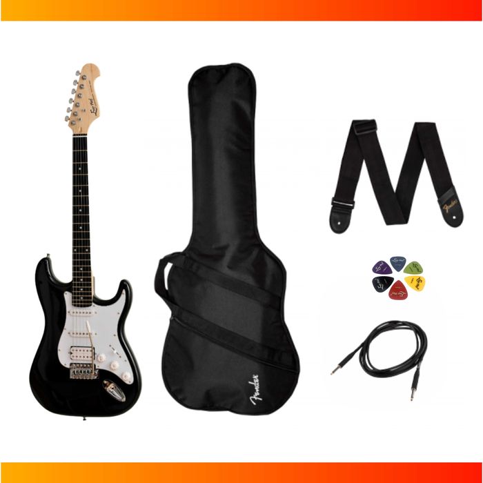 Gitara elektryczna Ever Play Stratocaster  czarna + akcesoria / NOWA