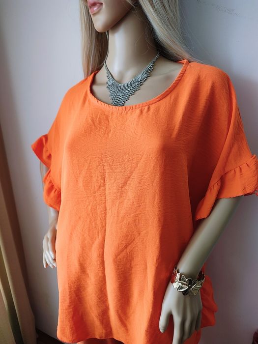 Bluzka oversize neon orange Made in Italy plus size falbanki boho
