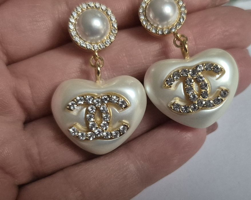 Przepiękne, wiszące kolczyki cc serca, wybita pieczątka. Cudo lv ysl