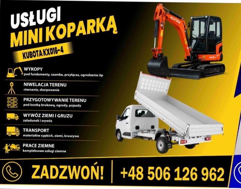 Usługi minikoparkowe - transport wywrotka