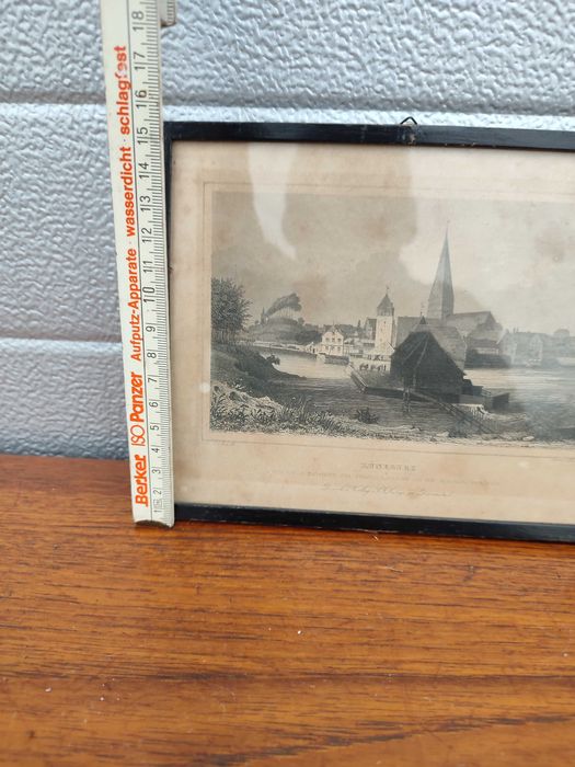 Stara Rycina - Litografia - w ramce - vintage - design -D