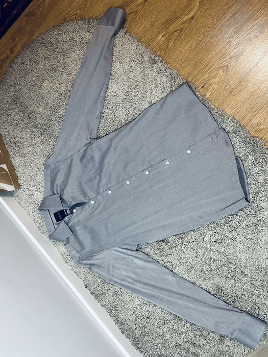 Szara koszula elegancka meska rozm S 100% bawelna biurowa do garnituru