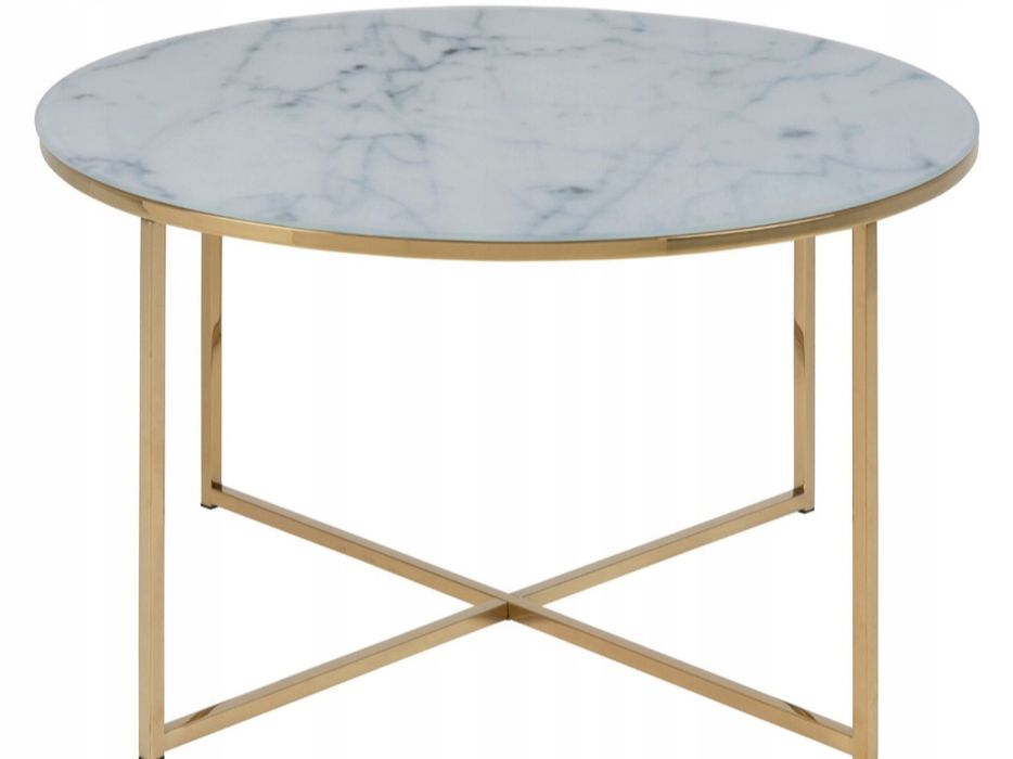 Dekoracyjny stolik kawowy 80 cm Szklany blat Stół