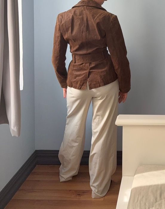 Zamszowa czekoladowa kurtka skorzana taliowana hit zamsz skora vintage