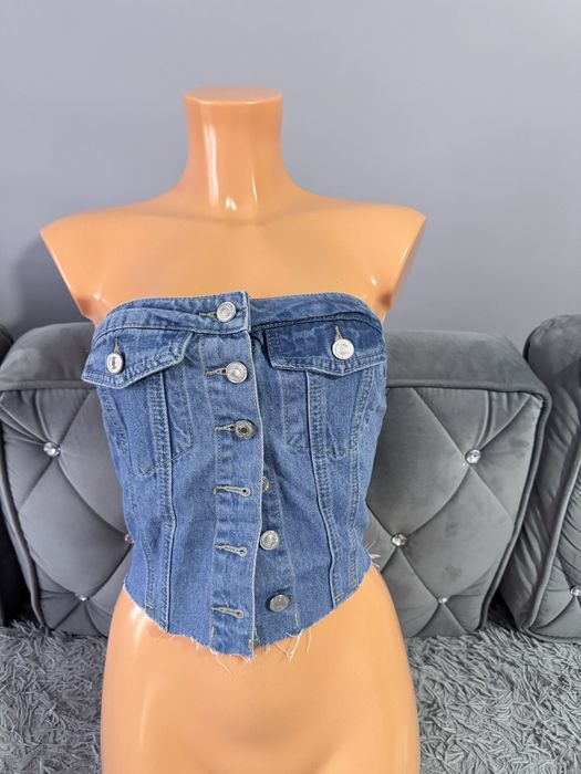 Top jeansowy zapinany na guziki