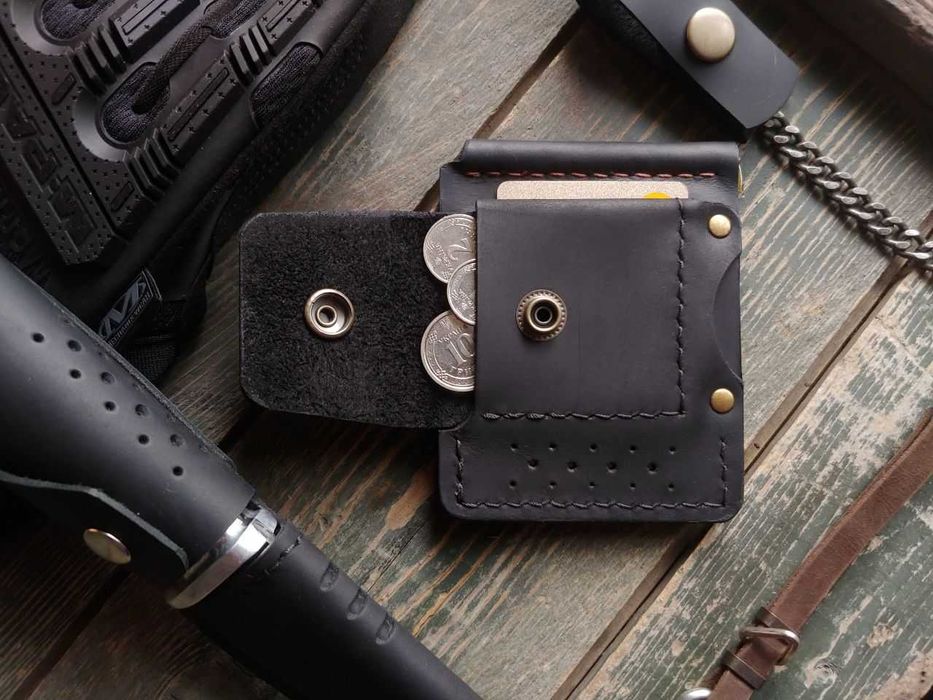 Гаманець чоловічий затискач зажим для грошей TEXAS чорний з монетницею