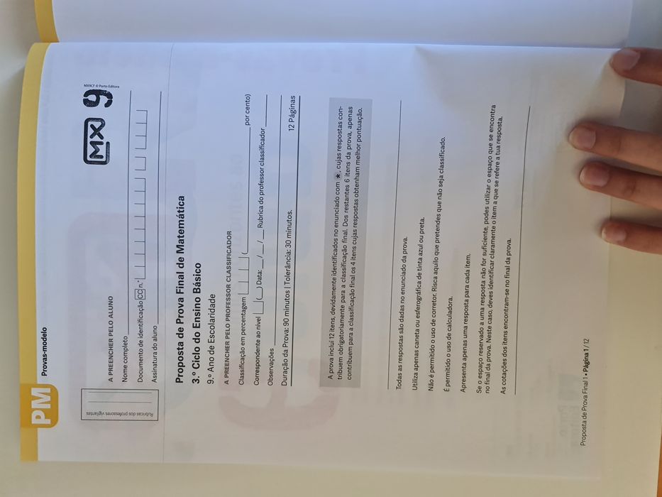 Caderno de Fichas/Provas-modelo MX 9 - Matemática 9° ano