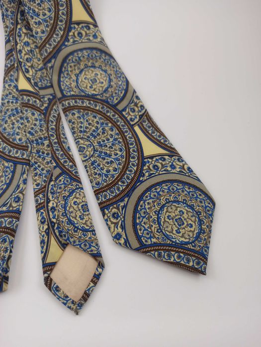 Lanvin paris żółty jedwabny krawat ornamenty