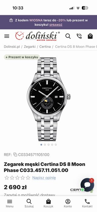 Zegarek certina DS 8 Moon