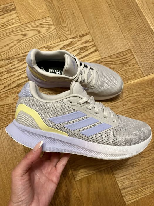 Adidas Runfalcon 5 buty do biegania siłownia sportowe 39 1/3 szary lawendowy żółty lekkie