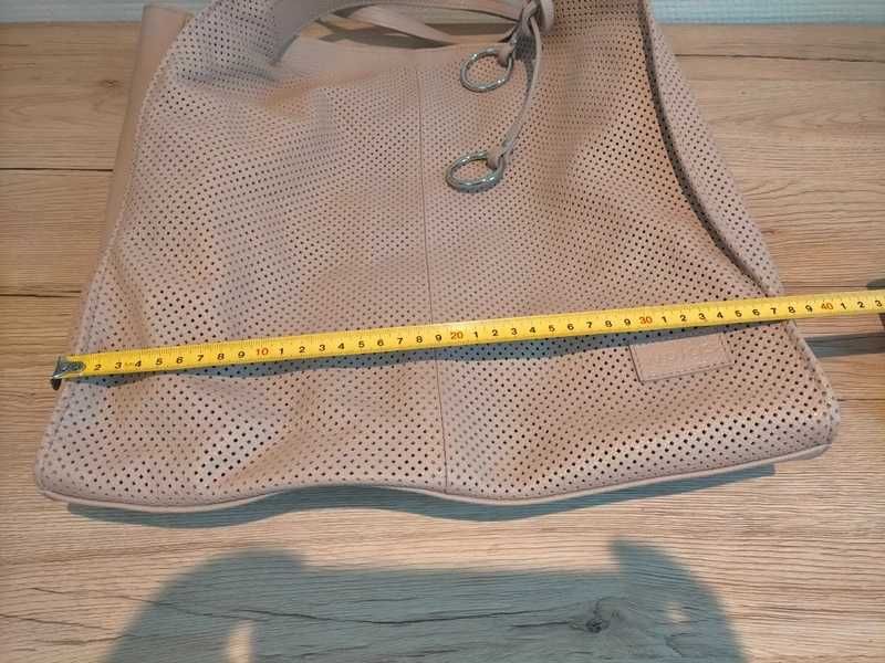 Skórzana torebka Wojas beżowa, ażurowa, shopper