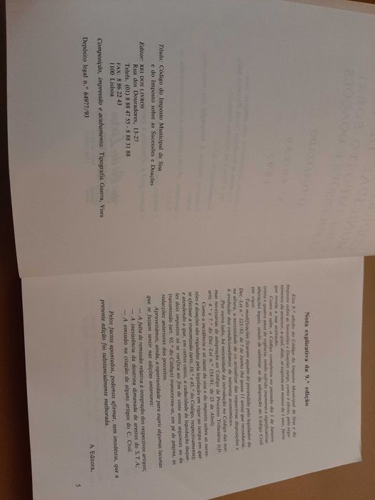 Código do Imposto Municipal de Sisa e do Imp. sobre as Suc. e Doações