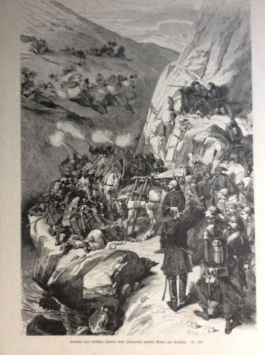 Uma coluna turca de insurgentes em Mostar e Nevesinje. Litogr. alemã