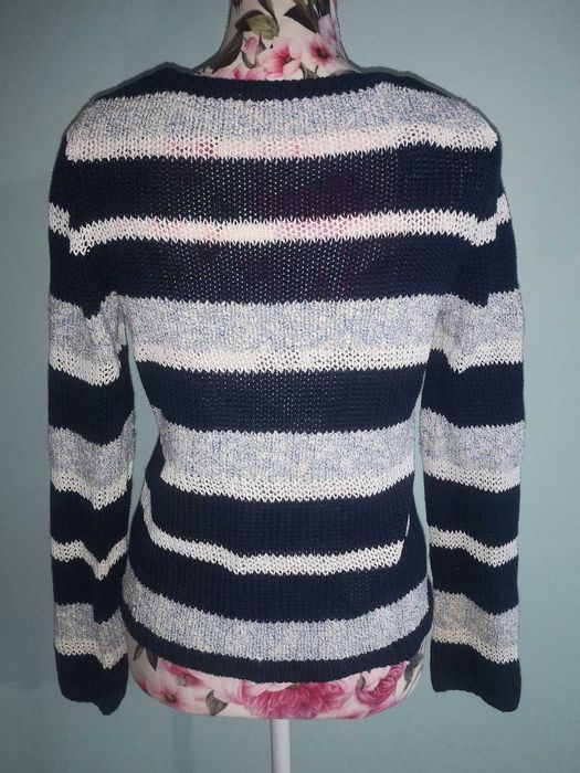Sweter w paski Marcs 36 S pasiasty sweterek granatowy niebieski biały