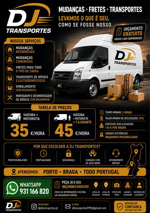 DJ Transportes | Moving Services, Freight, and Furniture Transportation | Starting from €35/hour