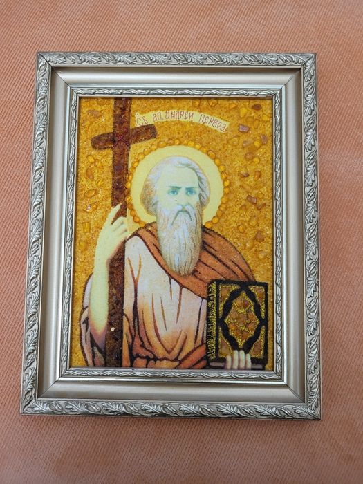 Ікона з бурштину "Святий апостол Андрій Первозванний"