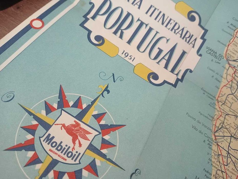 carta itinerária de portugal, socony-vaccuum oil company, 1951, excelente estado