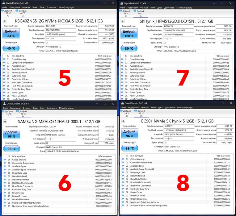 SSD 512Gb / 1Tb NVME M.2 Samsung/Intel/SKhynix/WD/Kioxia