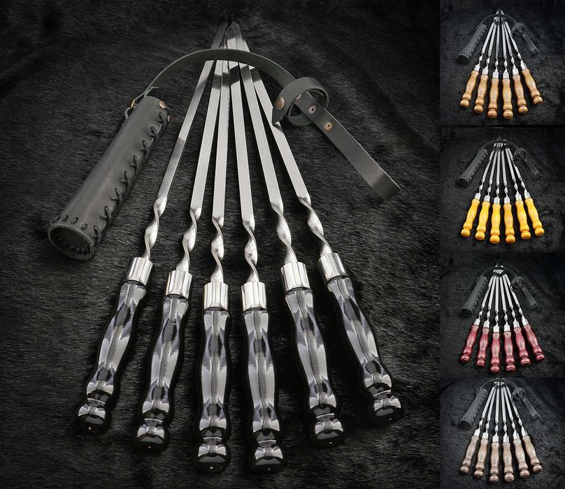 Шампуры "Классические" в кожаном колчане и подарочной коробке