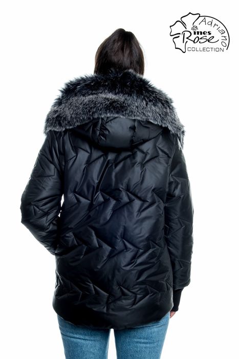 Kurtka damska z futerkiem zimowa ciepła czarna 50