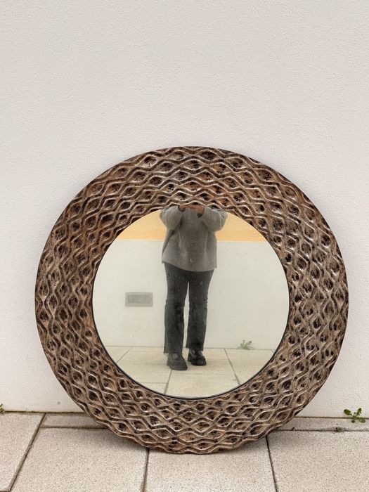 - Espelho redondo decorativo Ø100 cm – Moldura texturada