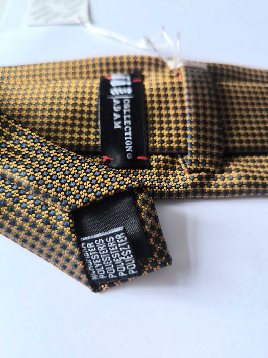 Nowy krawat Collection Adam | Klasyczna drobna pepitka brąz / złoto  Z metką