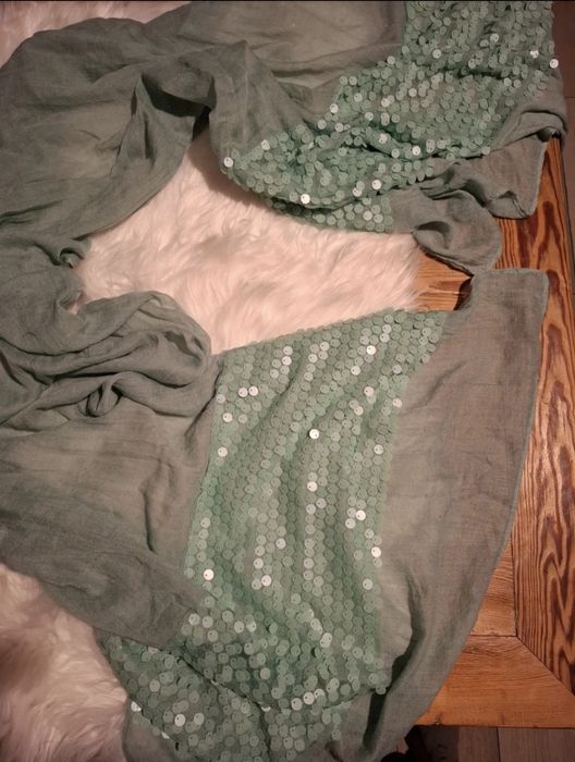 Chusta Szal miętowy cekiny L&L