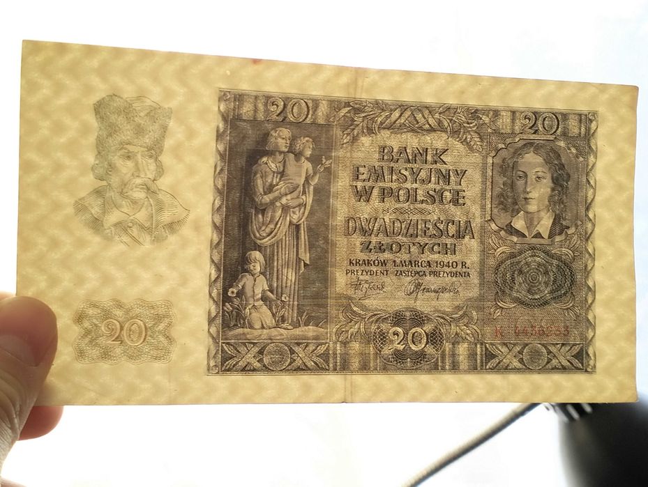 20 złotych 1940, banknot, Polska, okupacja, seria K