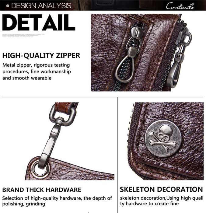 Клач кошелёк CONTACTS "Bones" из 100% натуральной коровьей кожи!