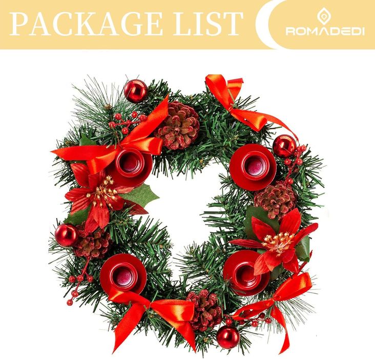 Wieniec adwentowy Romadedi z świecznikami - Ozdoba Bożonarodzeniowa