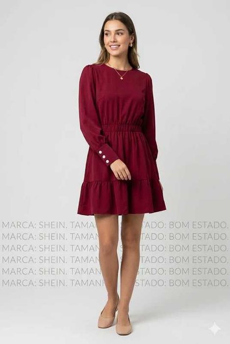 Vestido Bordeaux Shein – Tamanho S (Como Novo)
