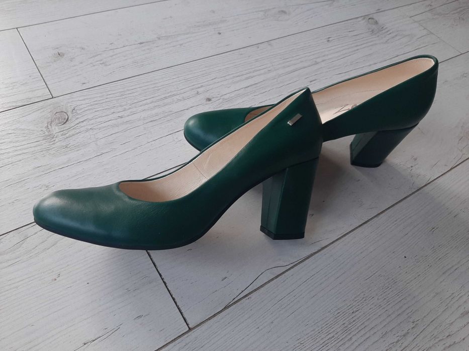 Czółenka ZAPATO na słupku skóra naturalna  kolor zielony NOWE 41