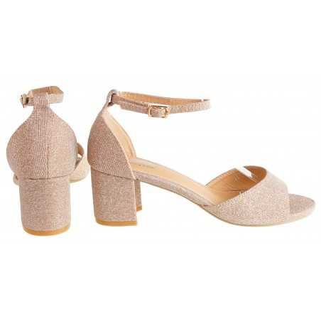 Sandały na obcasie słupku 6 cm. złote brokatowe r 38