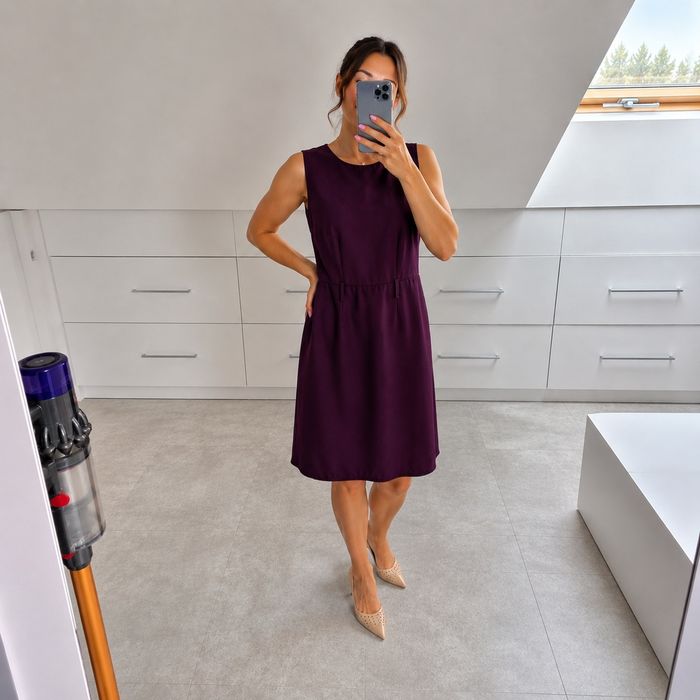 Elegancka sukienka M 38 buraczkowa klasyczna minimalistyczna
