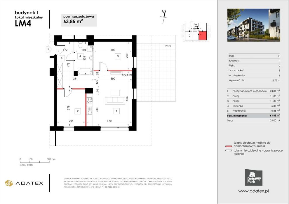 Gotowe mieszkanie | 3 pok. z tarasem 24 m² | Osiedle Dębowy Park |
