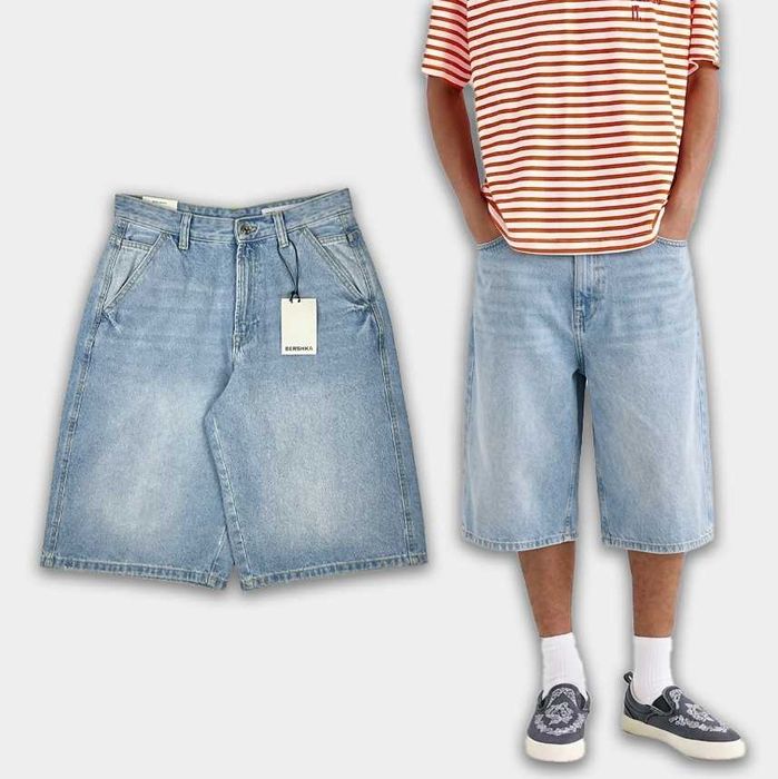 Джинсові шорти BERSHKA Skater Fit (M) Сині Чоловічі Широкі Скейтерські Блакитні Скейт На Літо Нові Оригінал