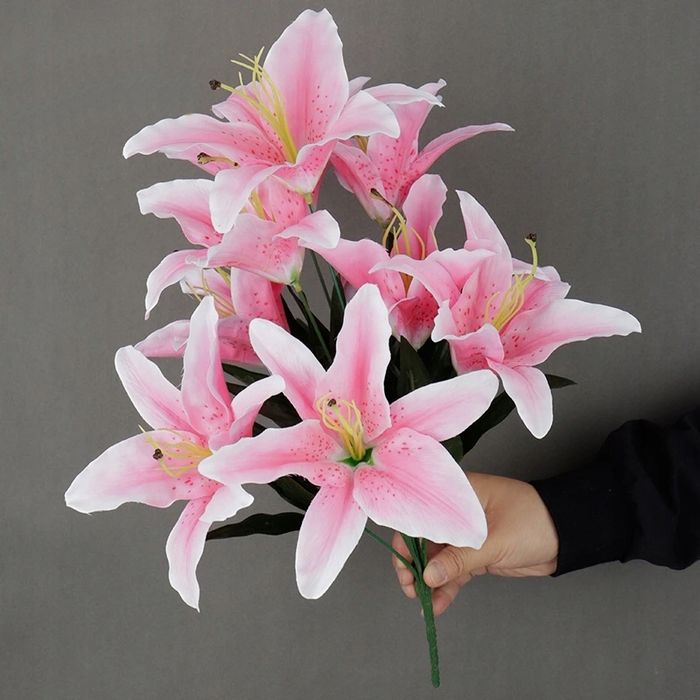 LILIA Bukiet Sztuczny Kwiat gałązki 9 kwiatów LILIE kolor różowy 48cm